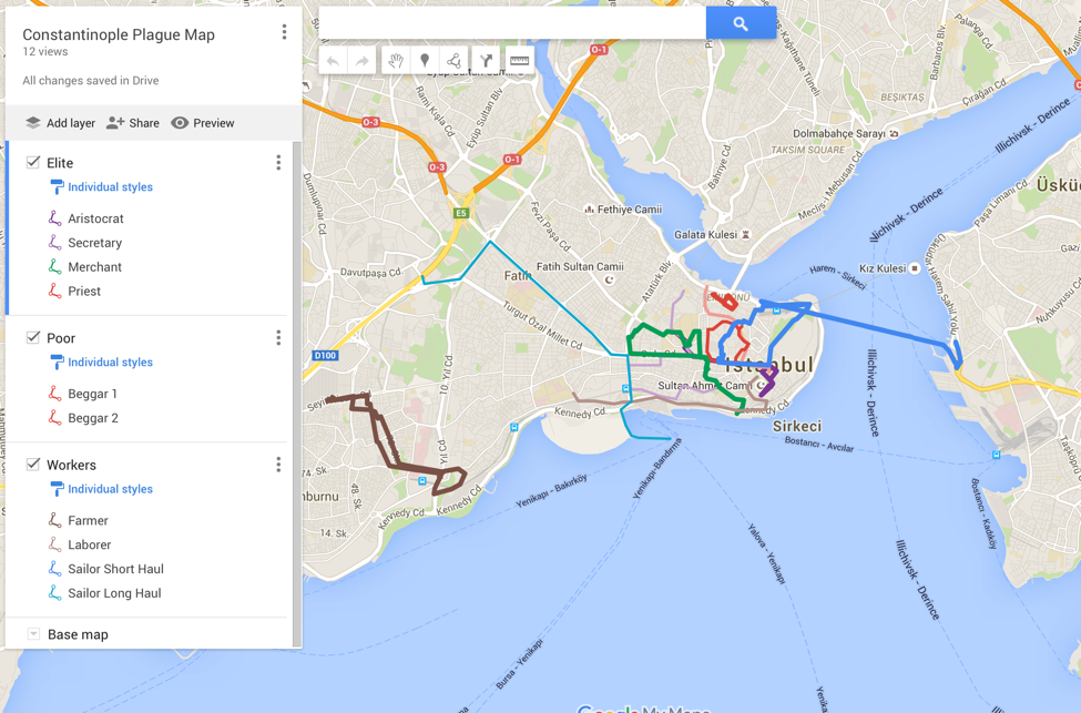 Map of student-generated walking paths in Constantinople.